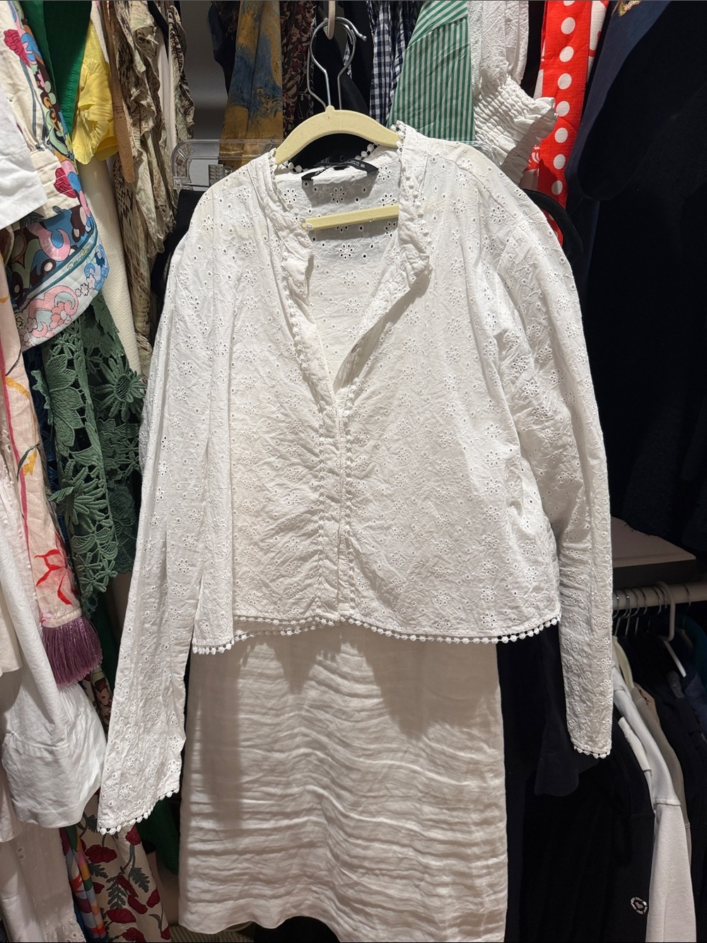 Zara cropped white eyelit shirt